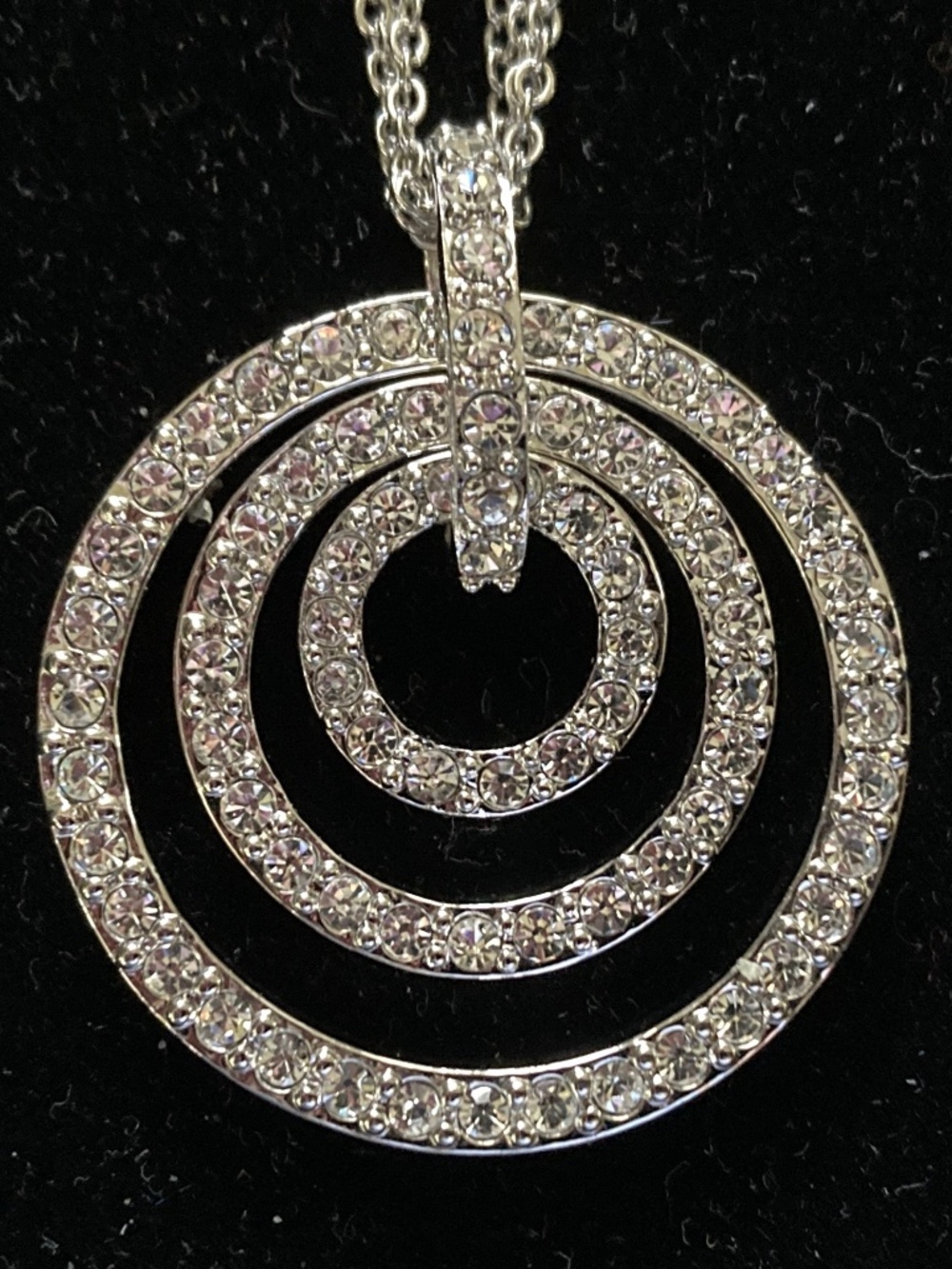 Nolan Miller Silver Tone Pave Circle Pendant/Simulated Diamonds/16-18" Chain/NEW